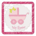 Baby Carriage It's a Girl Pink Baby Shower Sticker