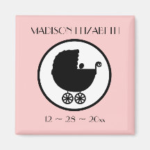 Baby Carriage Silhouette Birth Announcement Magnet