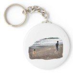 Baby Chasing Man on Beach Art Keychain