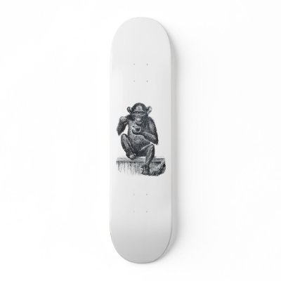 Baby chimpanzee monkey vintage drawing custom skateboard by SusansZooCrew