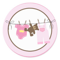 Baby Clothesline (Pink) Envelope Seals Round Sticker