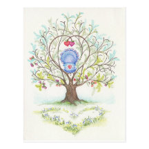 Baby Cradle in A Tree of Hearts and Love Post Card