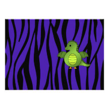 Baby dragon purple zebra stripes custom invitation