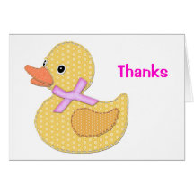 Baby Duck Applique Pink, Thanks Greeting Card