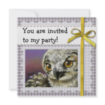 Baby eagle owl personalized invitation