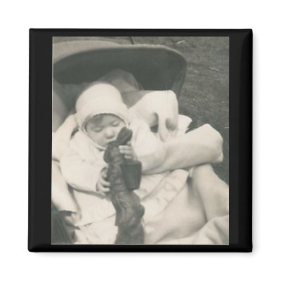 baby eating chocolate bunny refrigerator magnets by amazingvintage