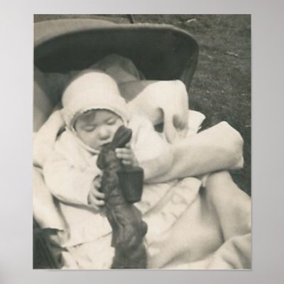 baby eating chocolate bunny small poster by amazingvintage