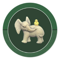 Baby Elephant & Yellow Duck Round Stickers