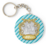 Baby First Christmas Aqua White Stripes Keychain