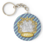Baby First Christmas Blue Teal Stripes keychains