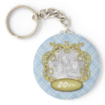 Baby First Christmas Light Blue Plaid keychains