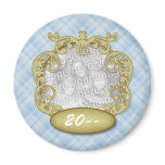 Baby First Christmas Light Blue Plaid magnets