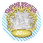 Baby' First Christmas Snowflake Stripe Blue Purple Round Sticker