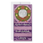 Baby First Christmas Wreath Purple Photo Greeting Card