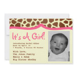 Baby Girl Announcement - Giraffe Print & Pink