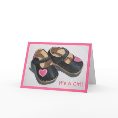 BABY GIRL ANNOUNCEMENT HEART SHOES GREETING CARD by joyart
