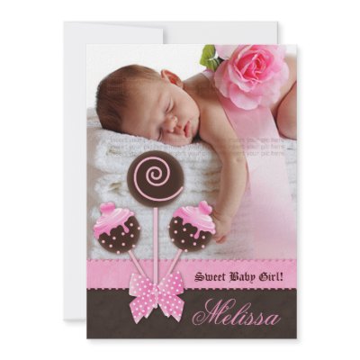 Baby Girl Announcement Invite Cake Pops Pink V by BabyDelights