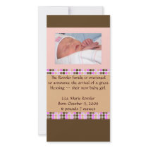 Baby Girl Announcement Picture Card