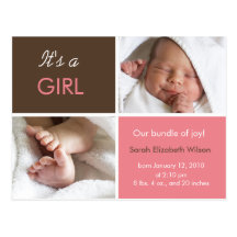 Baby Girl announcement postcards
