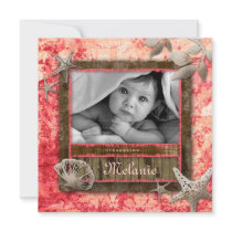 Baby Girl Beach Announcement Starfish Shells Coral