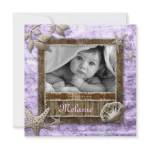 Baby Girl Beach Announcement Starfish Shells Lilac