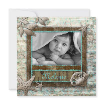 Baby Girl Beach Announcement Starfish Shells Sand