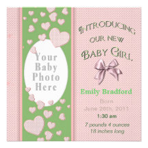 Baby Girl Birth Announcement Pink/Green
