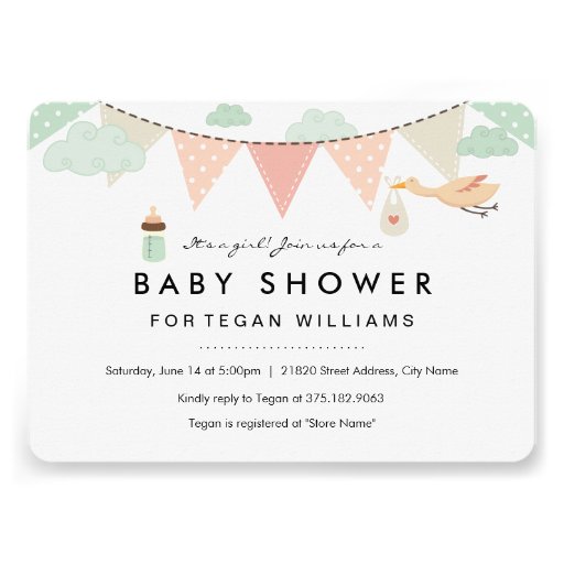 Baby Girl Bunting | Baby Shower Invitation