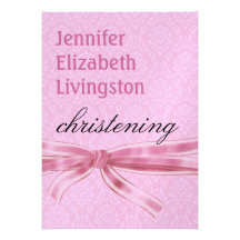 Baby Girl Christening Purple Pink Damask Metallic Custom Invites