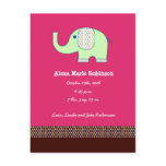 Baby Girl Elephant Announcement Post Card