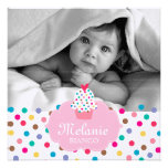 Baby Girl Invitation Announcement Cute Cupcake Dot