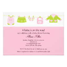Baby Girl Laundry Clothesline Baby Shower Custom Announcement