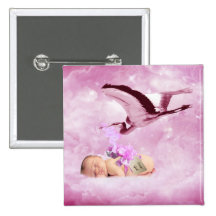 Baby girl pink clouds and stork