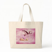 Baby girl pink clouds and stork bag