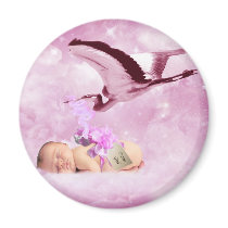 Baby girl pink clouds and stork fridge magnets