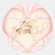 Baby Girl Stickers with vintage Stork
