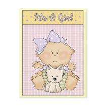 Baby Girl with Puppy Birth Announcement Postcard