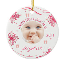 Baby Girl's First Christmas Snowflake Photo Orname
