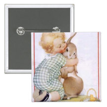 Baby hugging Easter Bunny Pinback Button