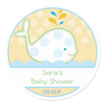 Baby Invitation or Favour Sticker - Baby Whale