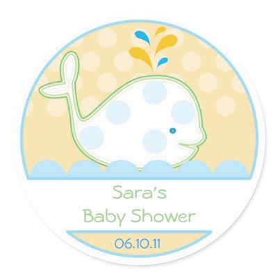 Baby Invitation or Favour Sticker - Baby Whale by OrangeOstrichDesigns