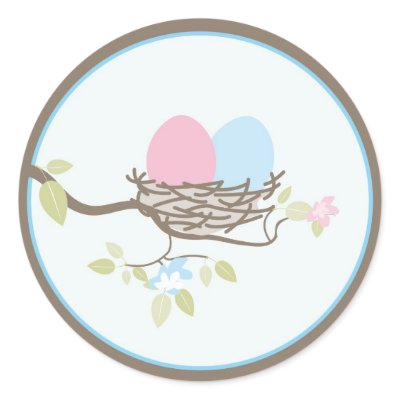 Baby Invitation or Favour Sticker - Twin Eggs by OrangeOstrichDesigns