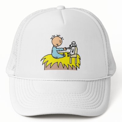 Baby Jesus Feeding His Sheep Trucker Hat by churchhousestore