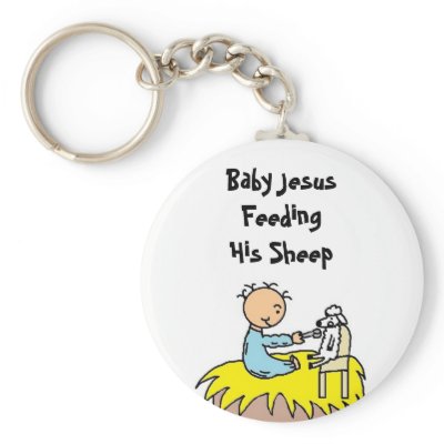 Baby Jesus Feeding His Sheep Keychain by churchhousestore