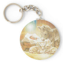 Baby Jesus Nativity with Lambs and Donkey Keychains