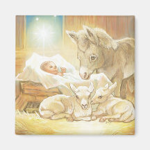 Baby Jesus Nativity with Lambs and Donkey Magnets