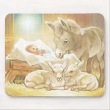 Baby Jesus Nativity with Lambs and Donkey Mouse Pads