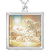 Baby Jesus Nativity with Lambs and Donkey Custom Necklace