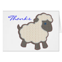 Baby Lamb Applique Blue Thanks Greeting Cards