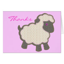 Baby Lamb Applique Pink Thanks Greeting Card